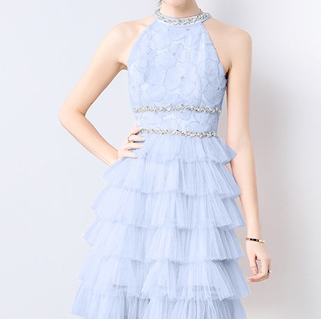 Frosted Blue Tulle Ruffle Cocktail Dress