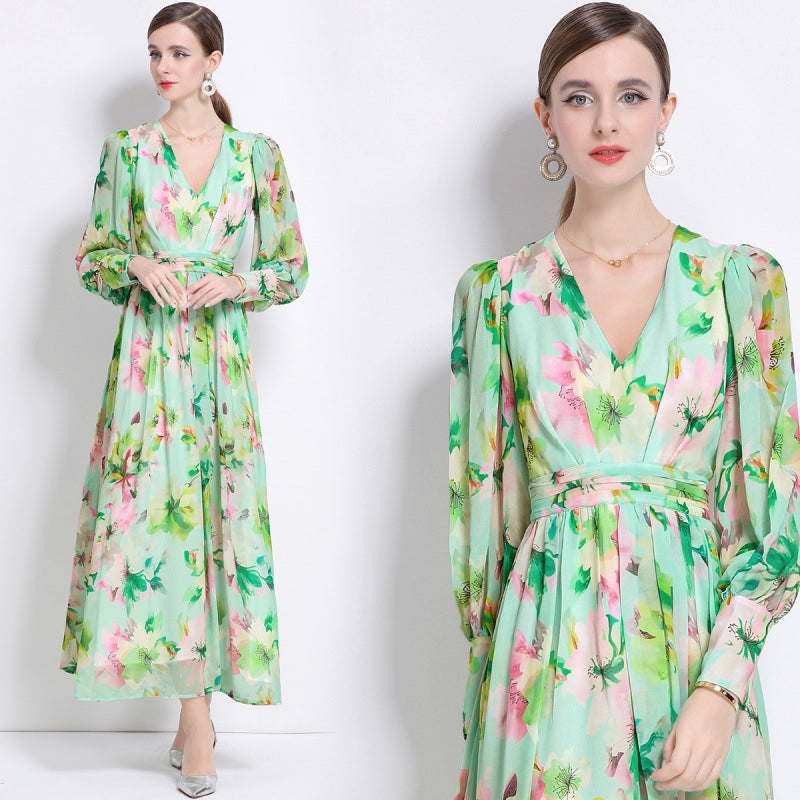 Mint Blossom Chiffon Maxi Dress