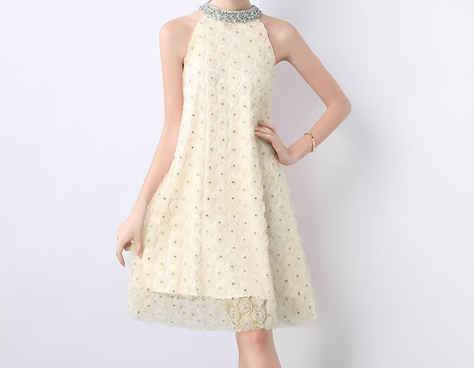 Champagne Rosette Halter Dress