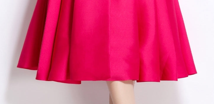 Fuchsia Satin Crystal-Button Midi Dress