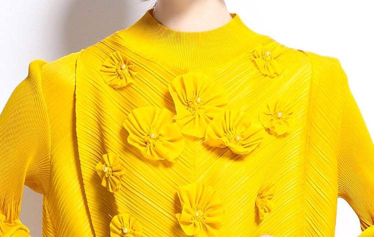 Radiant Yellow Floral Appliqué Dress