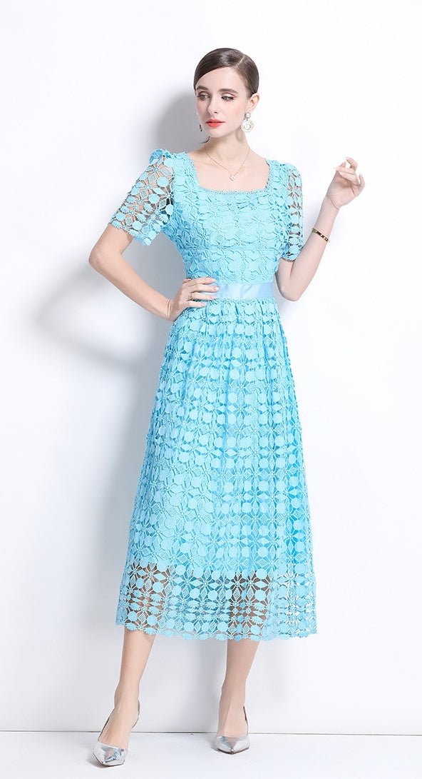Sky Blue Eyelet Midi Dress