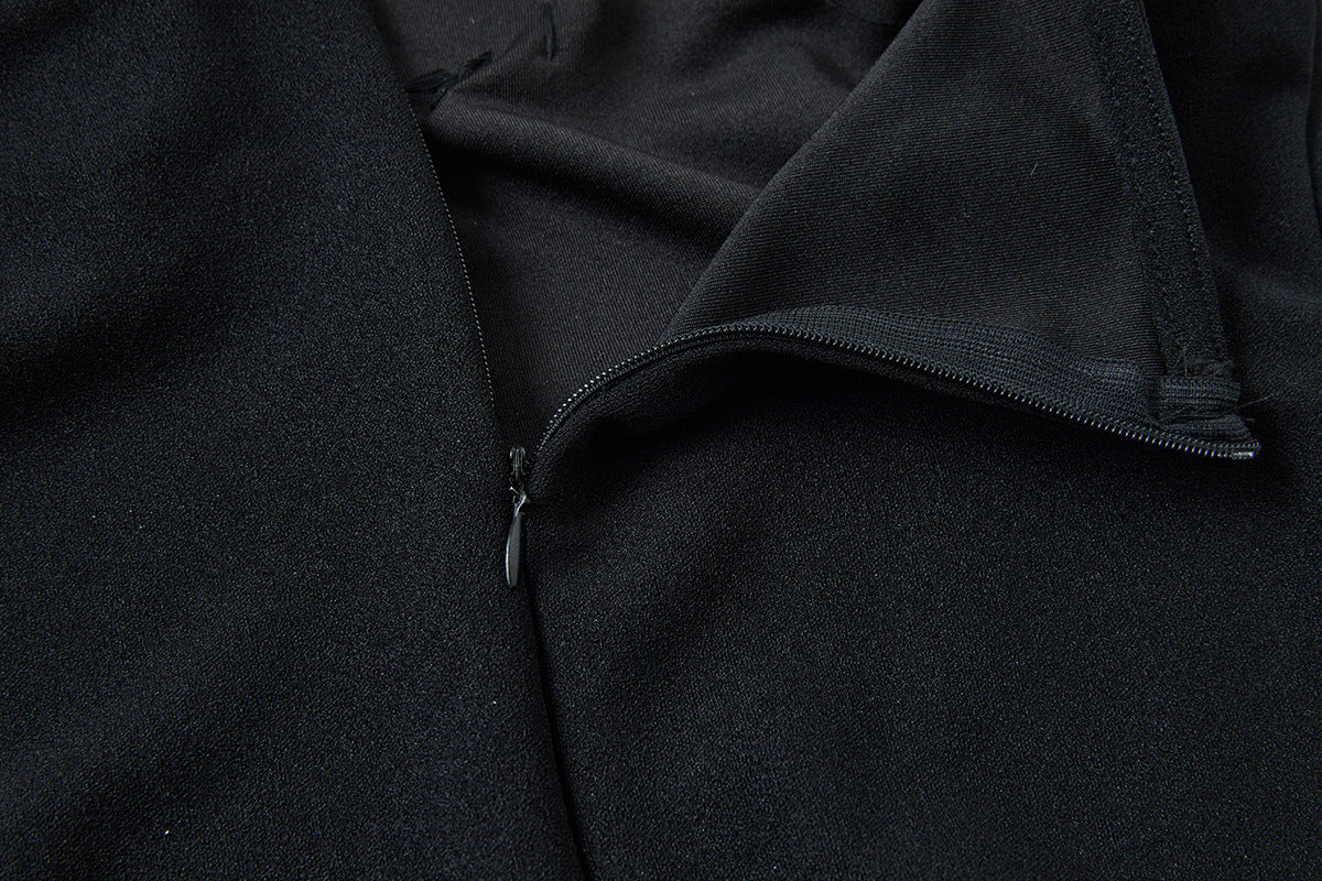 Off-Shoulder Embellished Midi Dress – Black