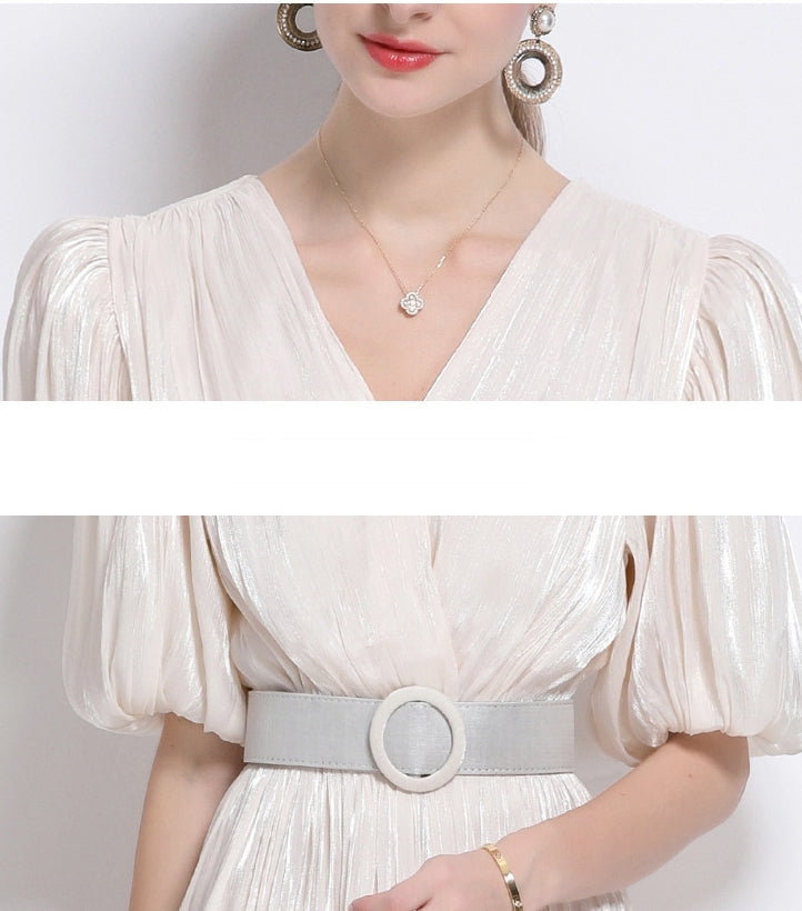 Ivory Grace Pleated Belted Dress - 920551704711_APRICOT