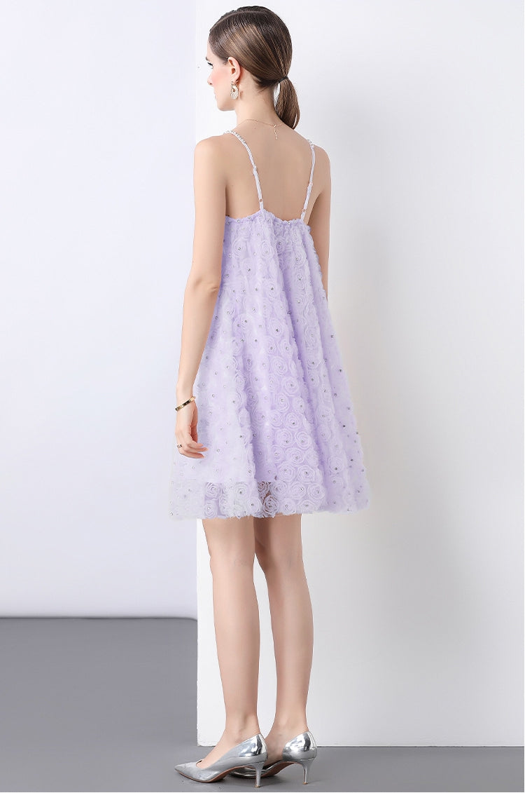 Lavender Whisper Rosette Lace Dress