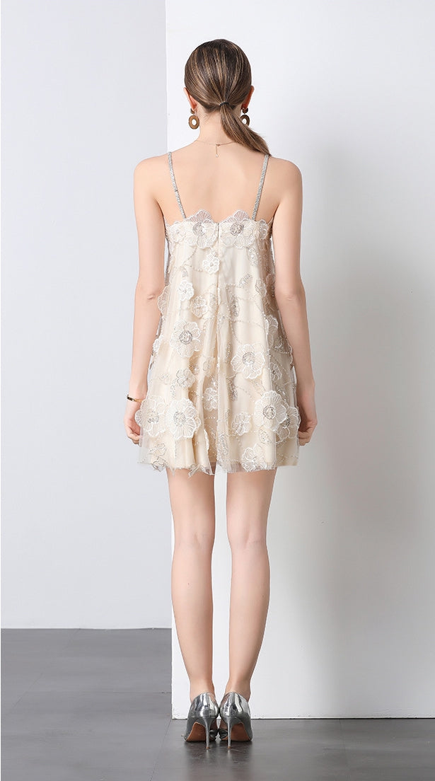 Petal Whispers Spaghetti Strap Mini Dress - 903574425019_APRICOT