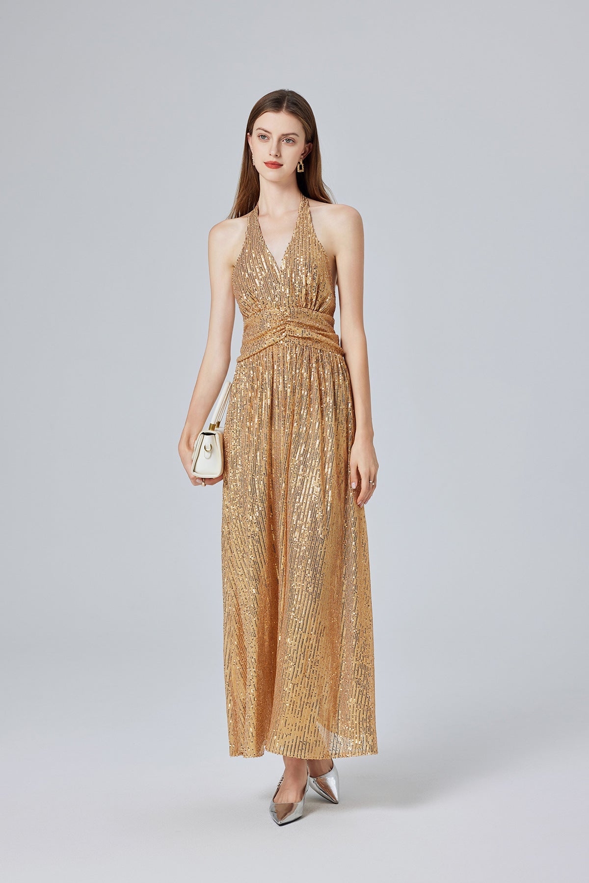 Gold Sequin Halter Maxi Dress