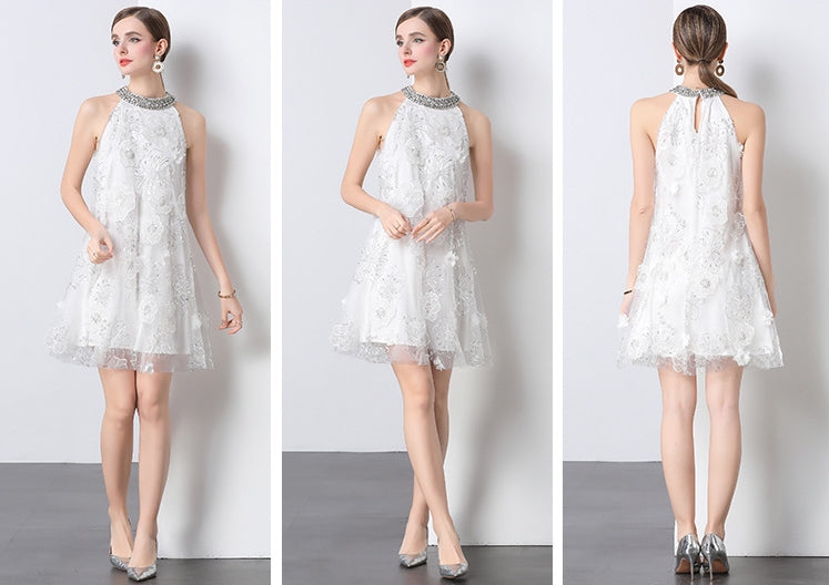 Ivory Grace Embellished Floral Dress - 903097354318_WHITE