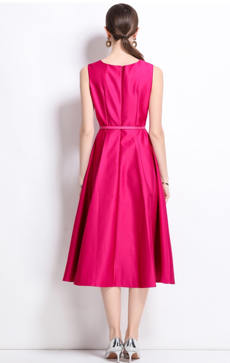 Vibrant Fuchsia A-Line Midi Dress