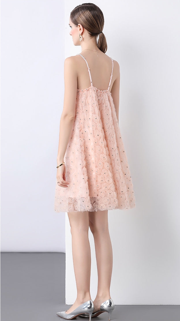 Rose Blush Rosette Lace Slip Dress