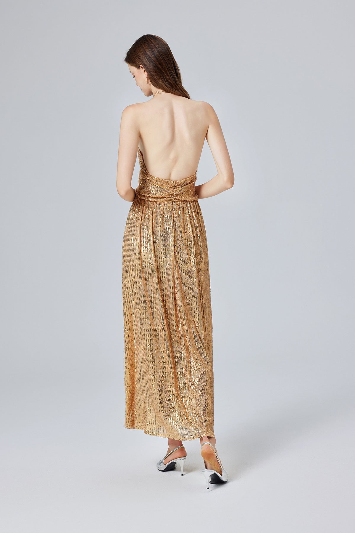 Gold Sequin Halter Maxi Dress