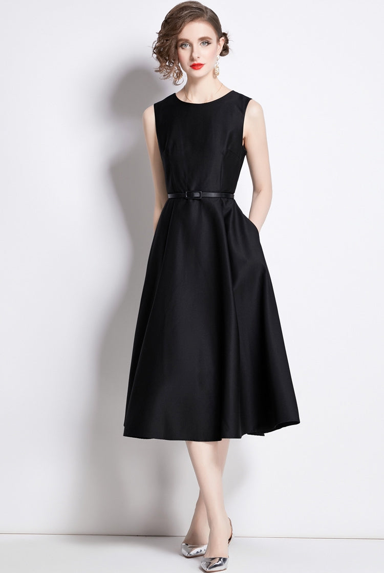 Classic Black A-Line Midi Dress