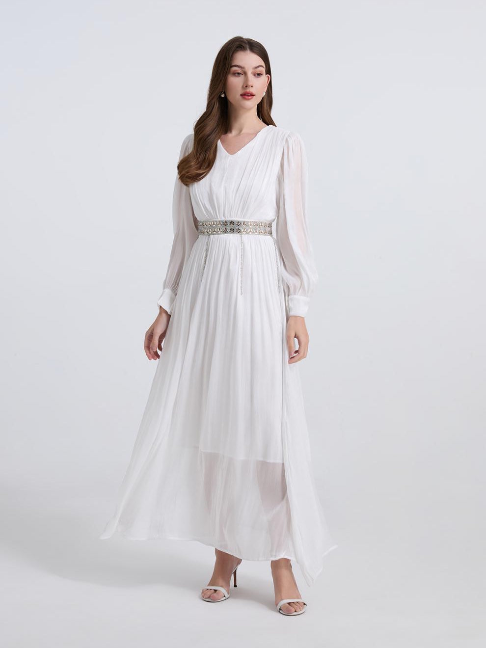 Ivory Whisper Embellished Maxi Dress- 903346568197_WHITE