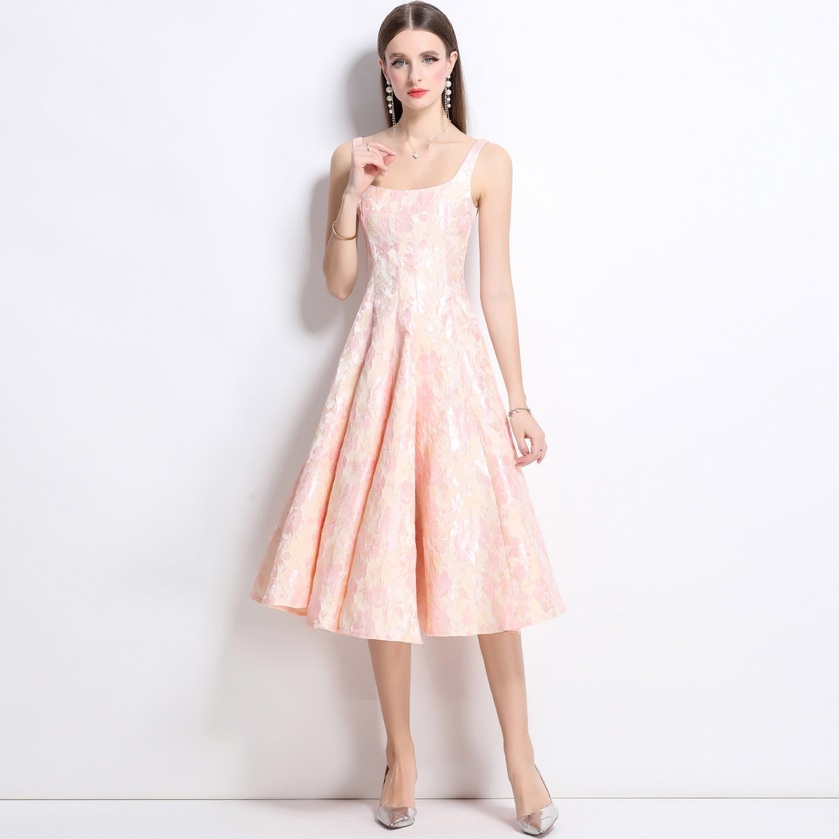 Floral Jacquard Midi Dress