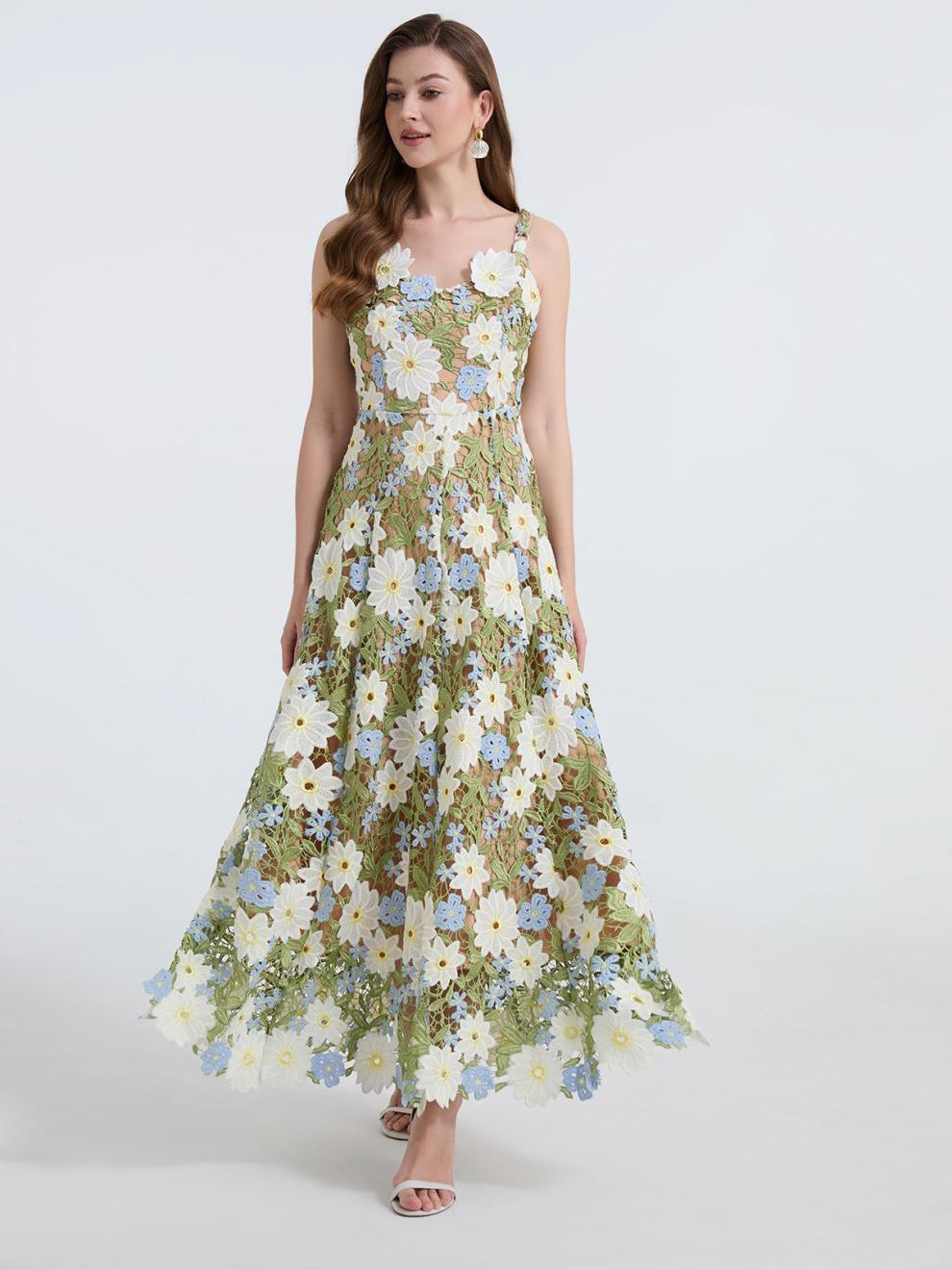 Meadow Bloom Embroidered Lace Dress - 902466078623_GREEN