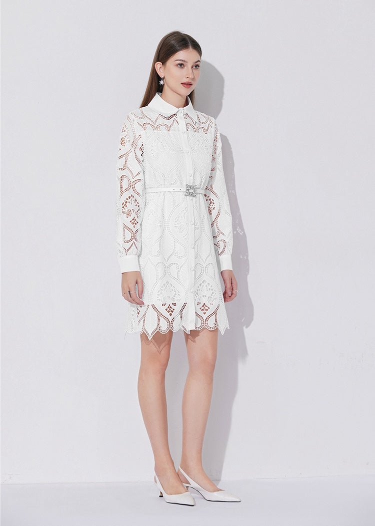 Pristine Eyelet Shirt Dress - 901761933519_WHITE