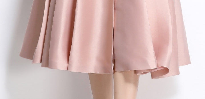 Blush Satin Crystal-Button Midi Dress
