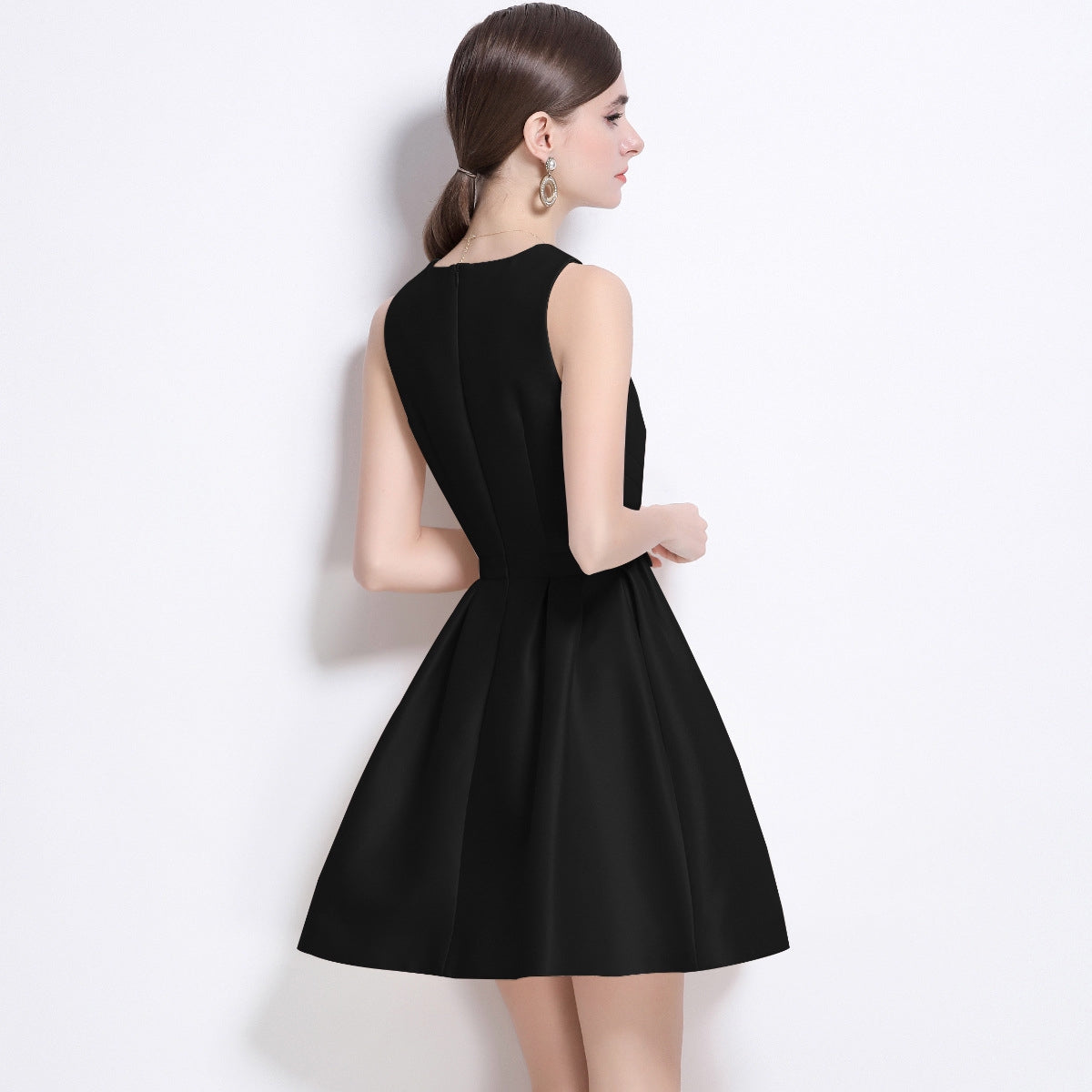 Classic Black Bow Detail Fit & Flare Mini Dress