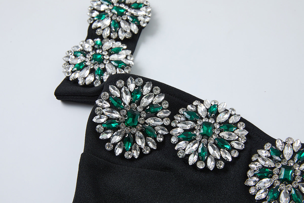 Off-Shoulder Embellished Midi Dress – Black