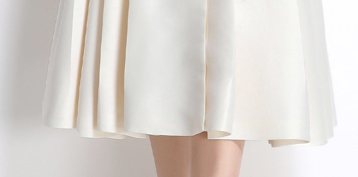 Ivory Satin Crystal-Button Midi Dress