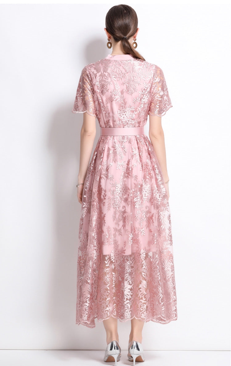 Aurora Bloom Embroidered Tea-Length Dress