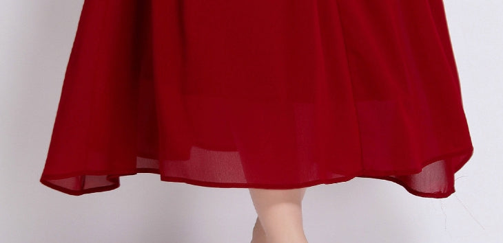 Crimson Elegance Sequin Waist Maxi Dress