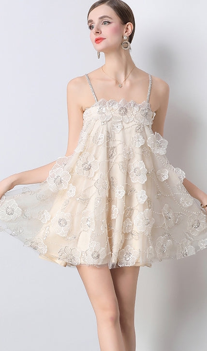 Petal Whispers Spaghetti Strap Mini Dress - 903574425019_APRICOT