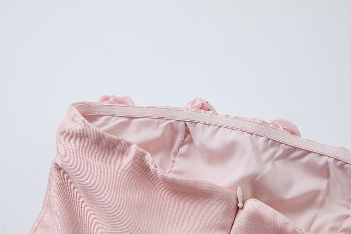 Elegant Pink Satin Strapless Mini Dress