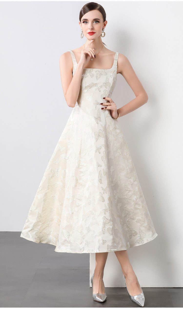 Elegant Floral Jacquard Midi Dress