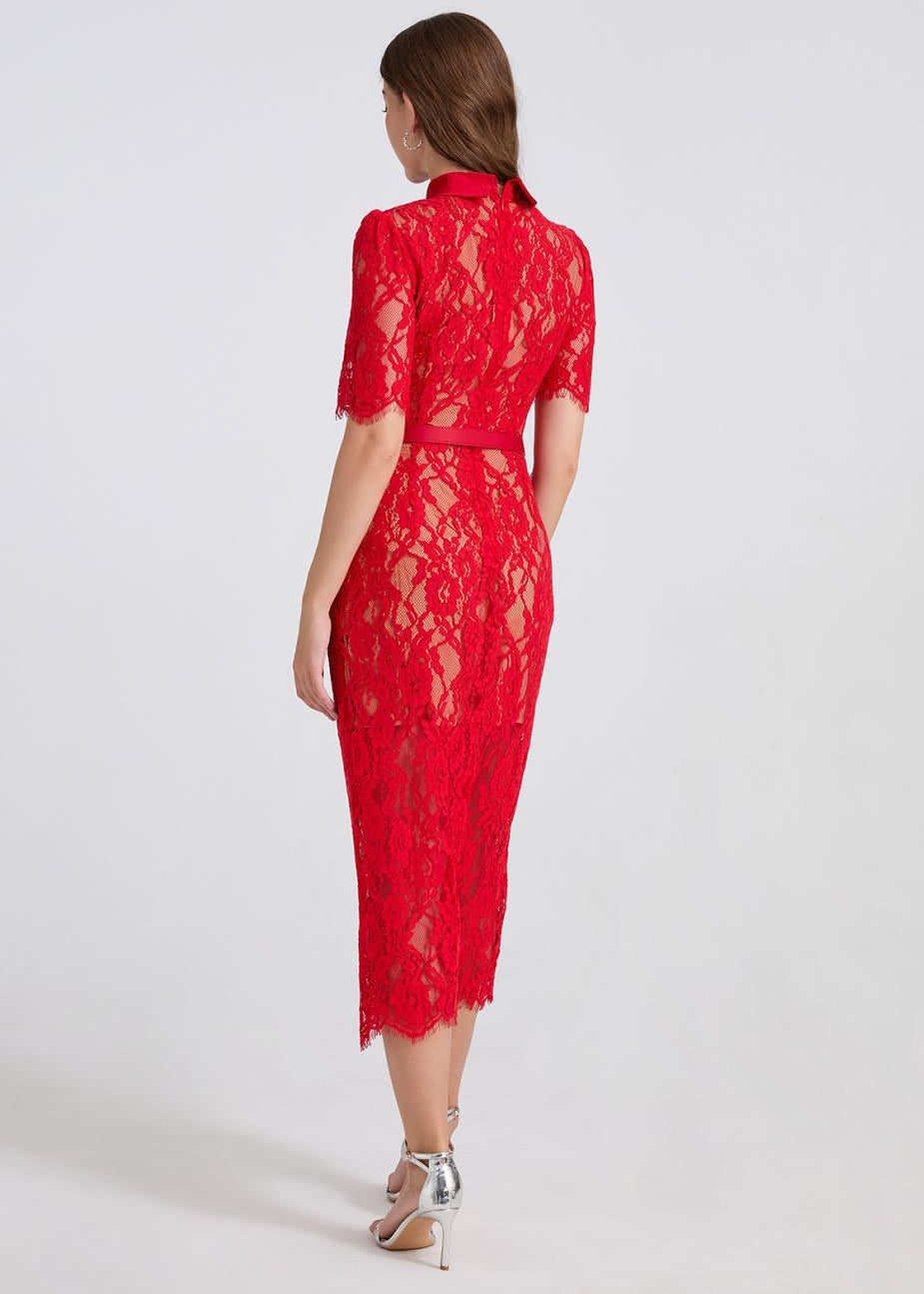 Scarlet Envy Lace Belted Dress
