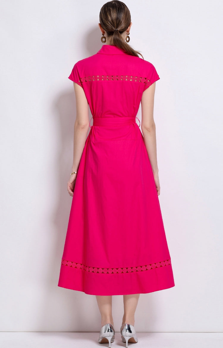 Fuchsia Flair Belted Shirt Dress