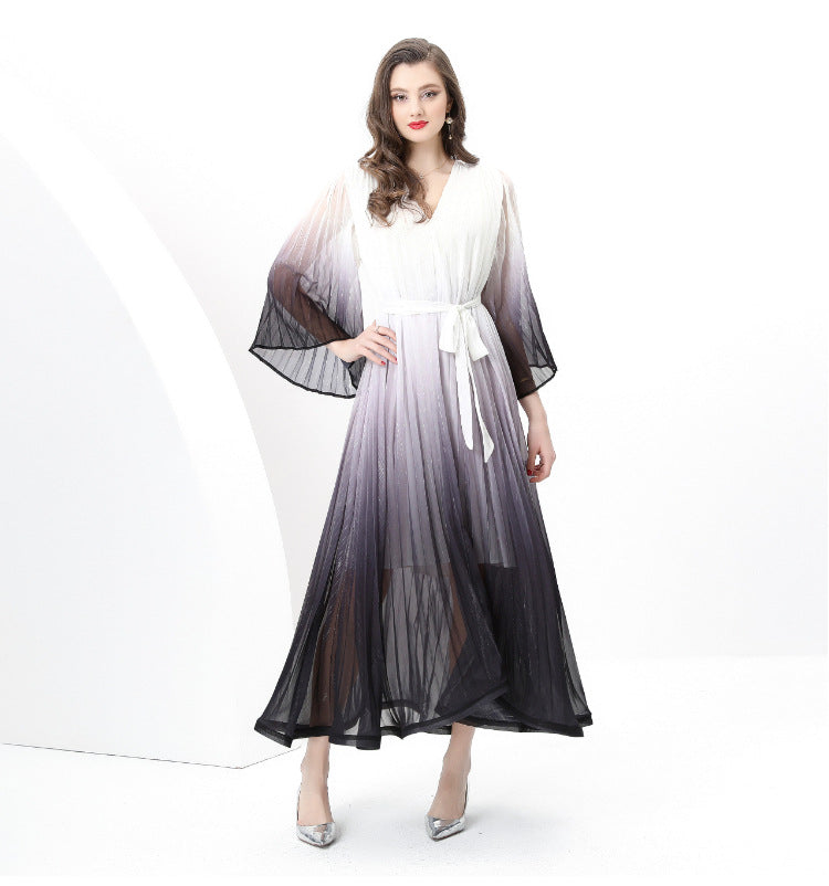 Midnight Elegance Ombre Pleated Maxi Dress