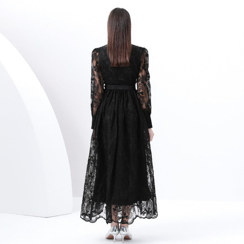 Black Lace Long-Sleeve Maxi Dress