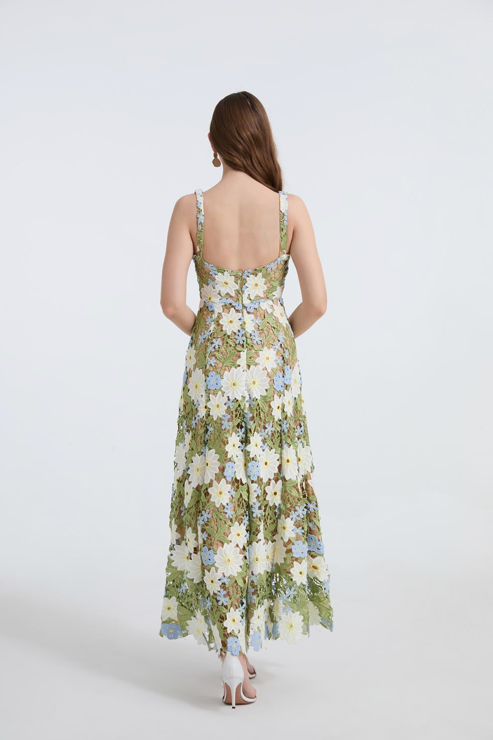 Meadow Bloom Embroidered Lace Dress - 902466078623_GREEN