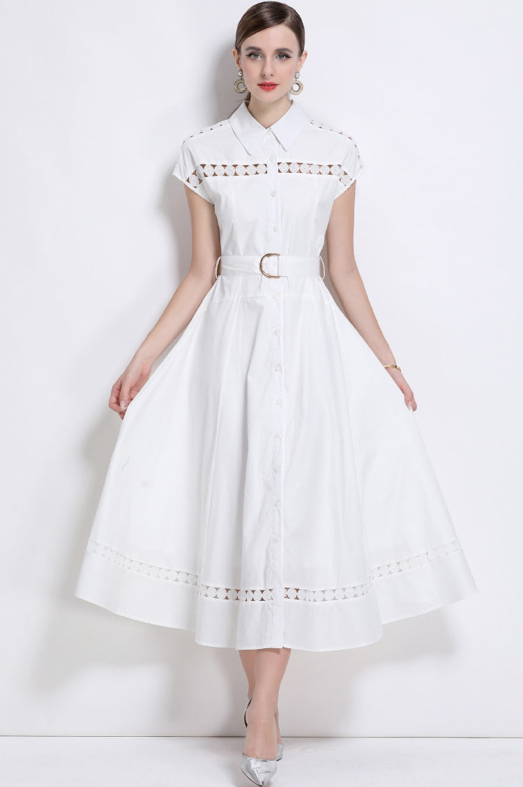 Grace Embroidered Belted Shirt Dress