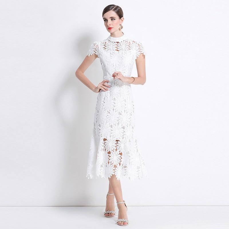 White Blossom Lace Midi Dress