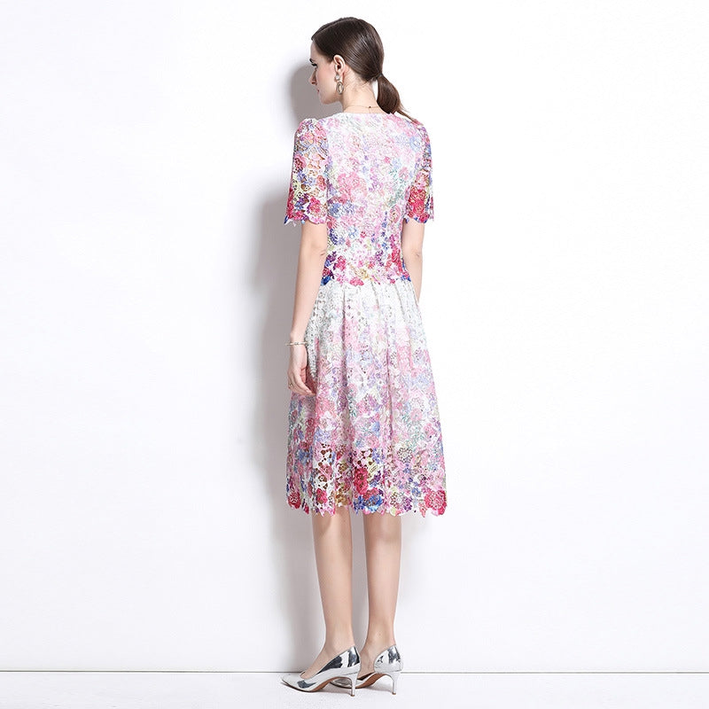 Multicolor Floral Lace Midi Two Piece Dress