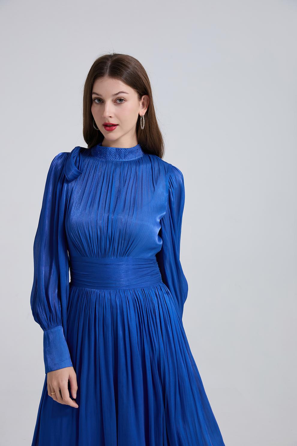 Royal Radiance Pleated Satin Dressy - 905557854806_BLUE