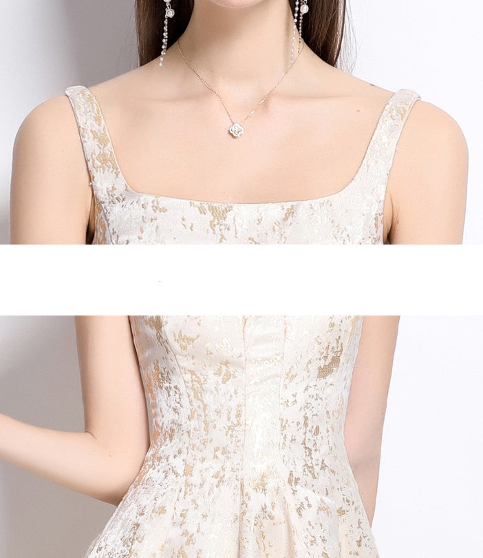 Elegant Gold Jacquard Midi Dress