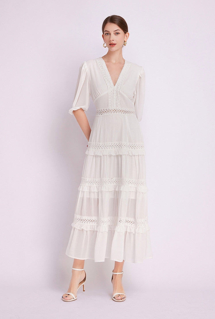 White French Lace Chiffon Dress