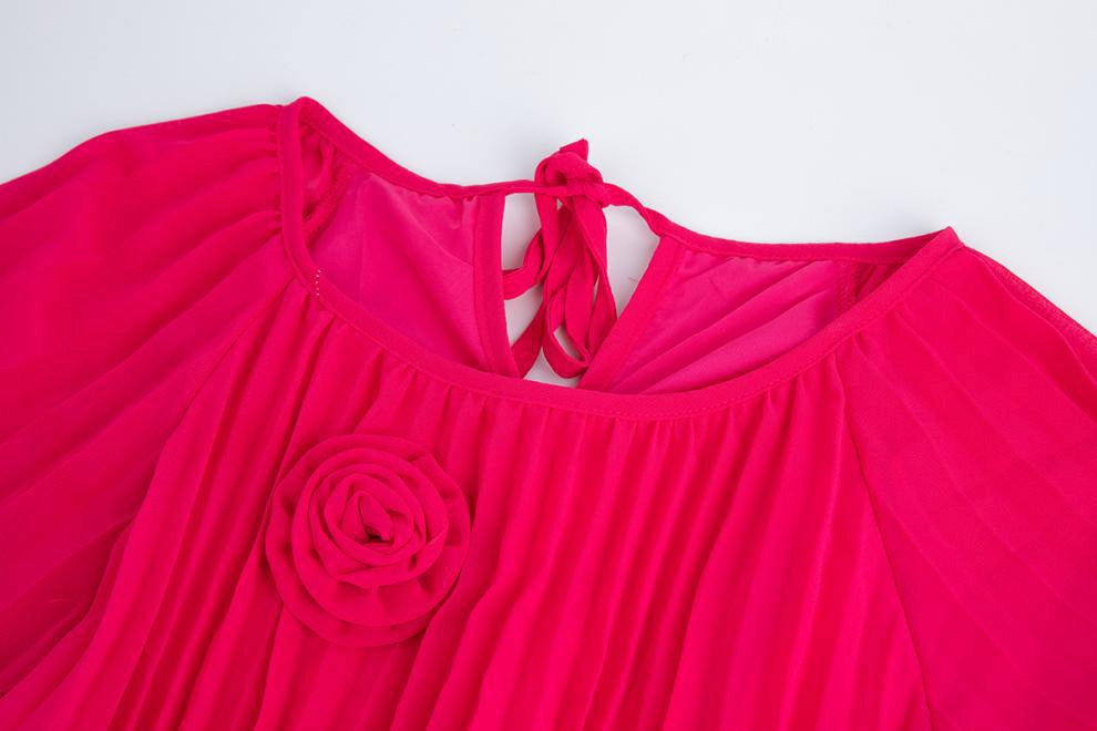 Rose Radiance Pleated Chiffon Dress - 906472342218_ROSERED