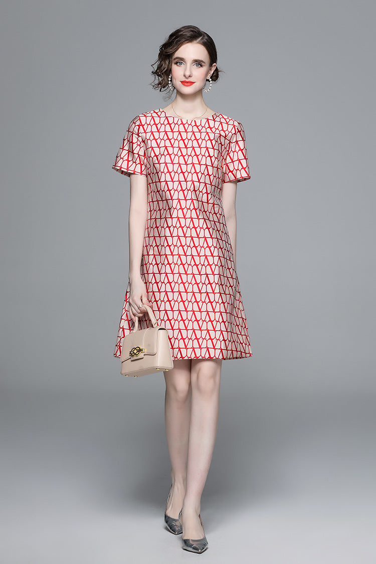 Elegant Red Geometric A-Line Dress