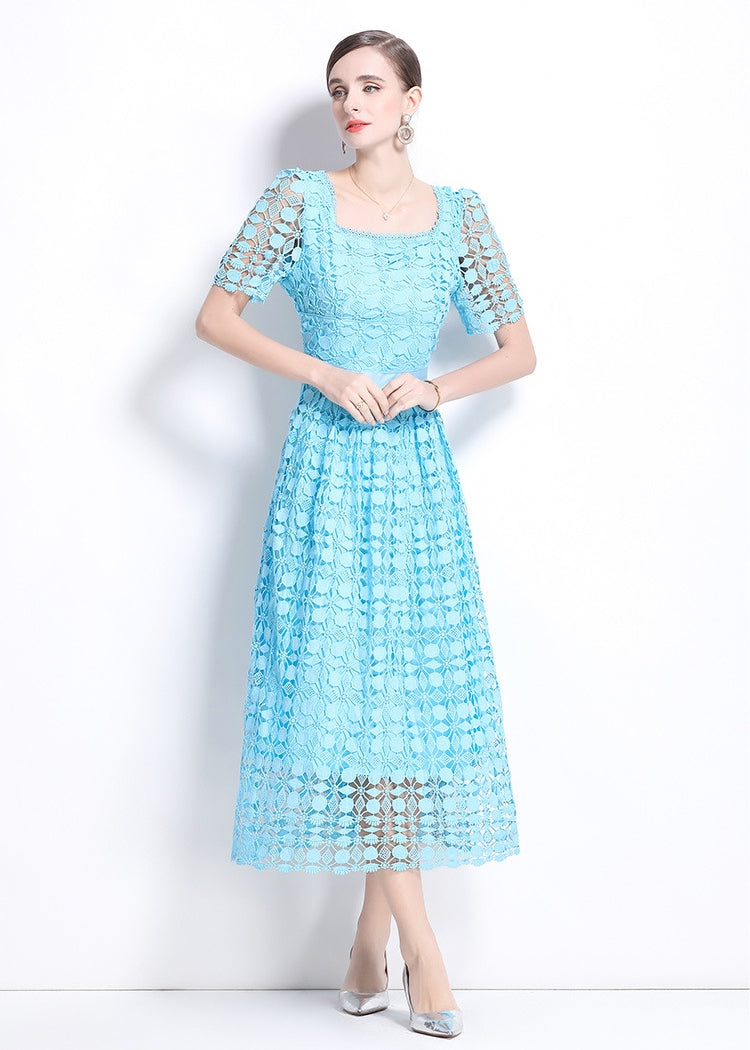 Sky Blue Eyelet Midi Dress