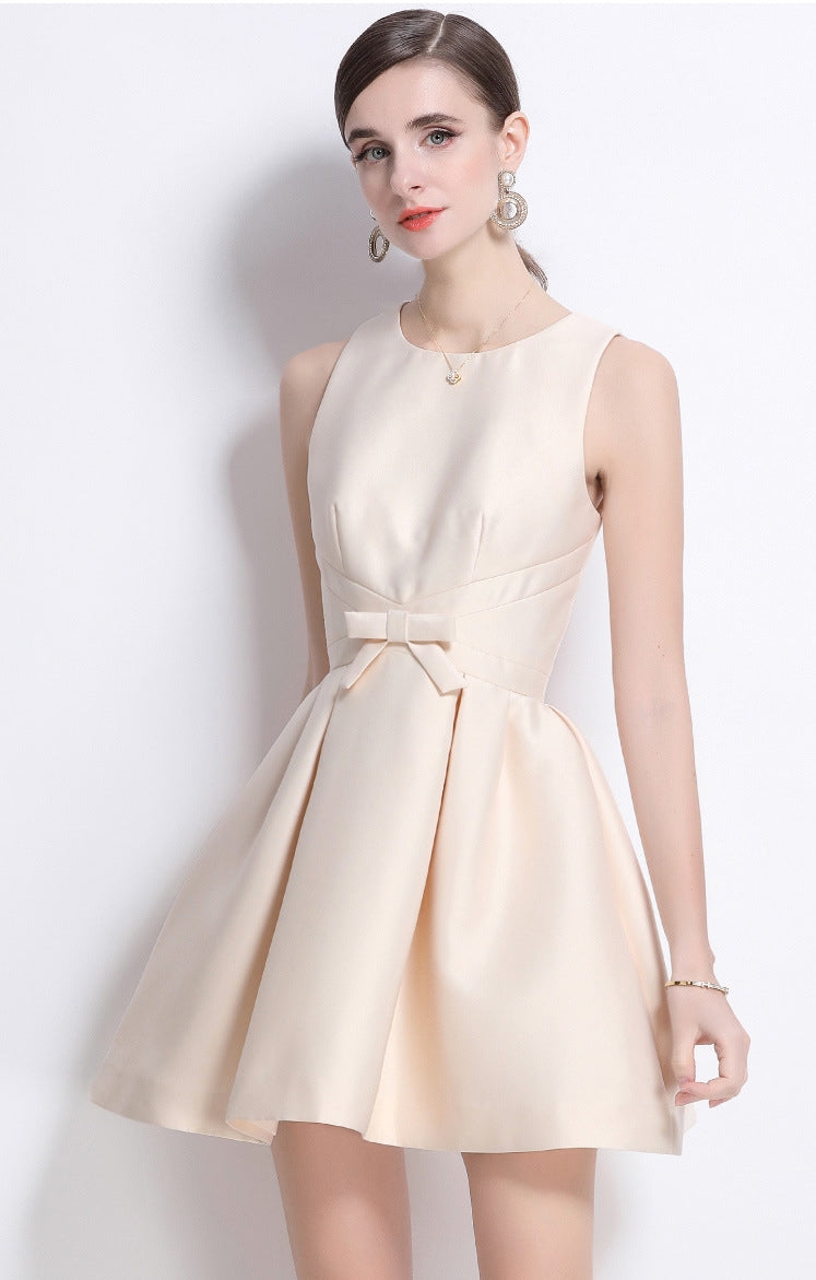 Sleeveless Bow Detail Fit & Flare Mini Dress - Ivory