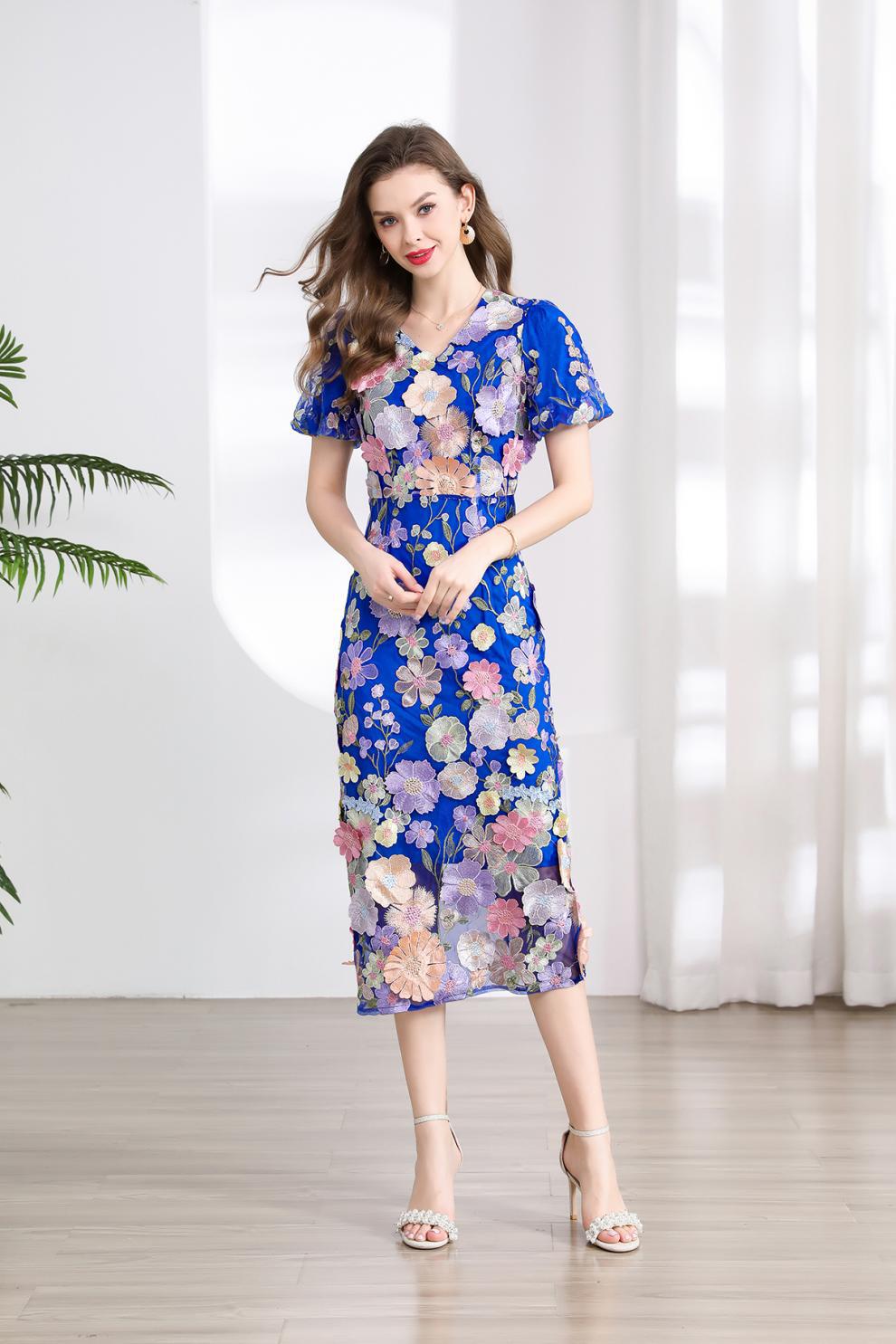 Elegant Floral Embroidered Midi Dress