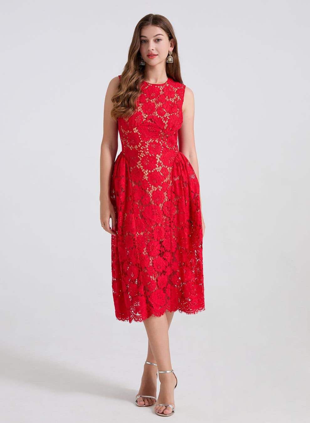 Crimson Bloom Lace Dress
