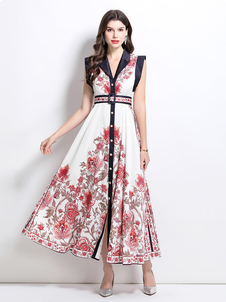 Elegant Floral Button-Down Maxi Dress