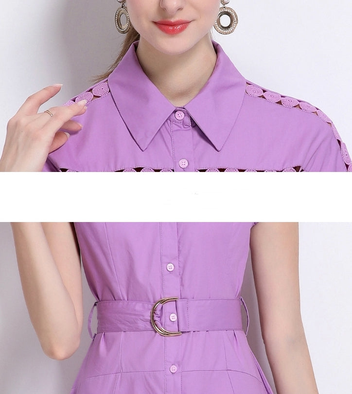 Lavender Charm Belted Shirt Dress