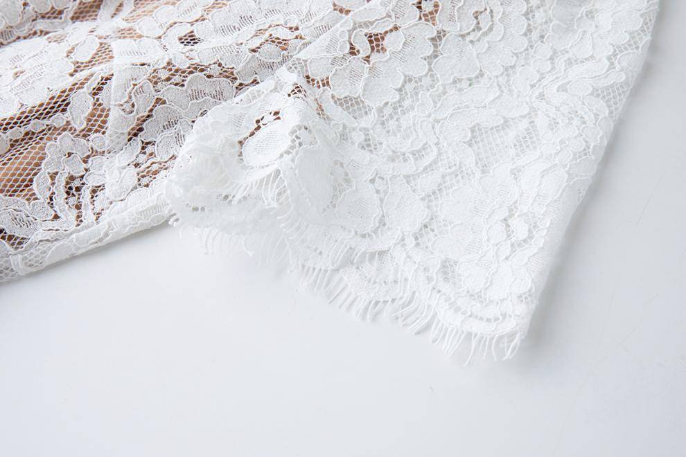 Elegant White Lace Button-Front Midi Dress