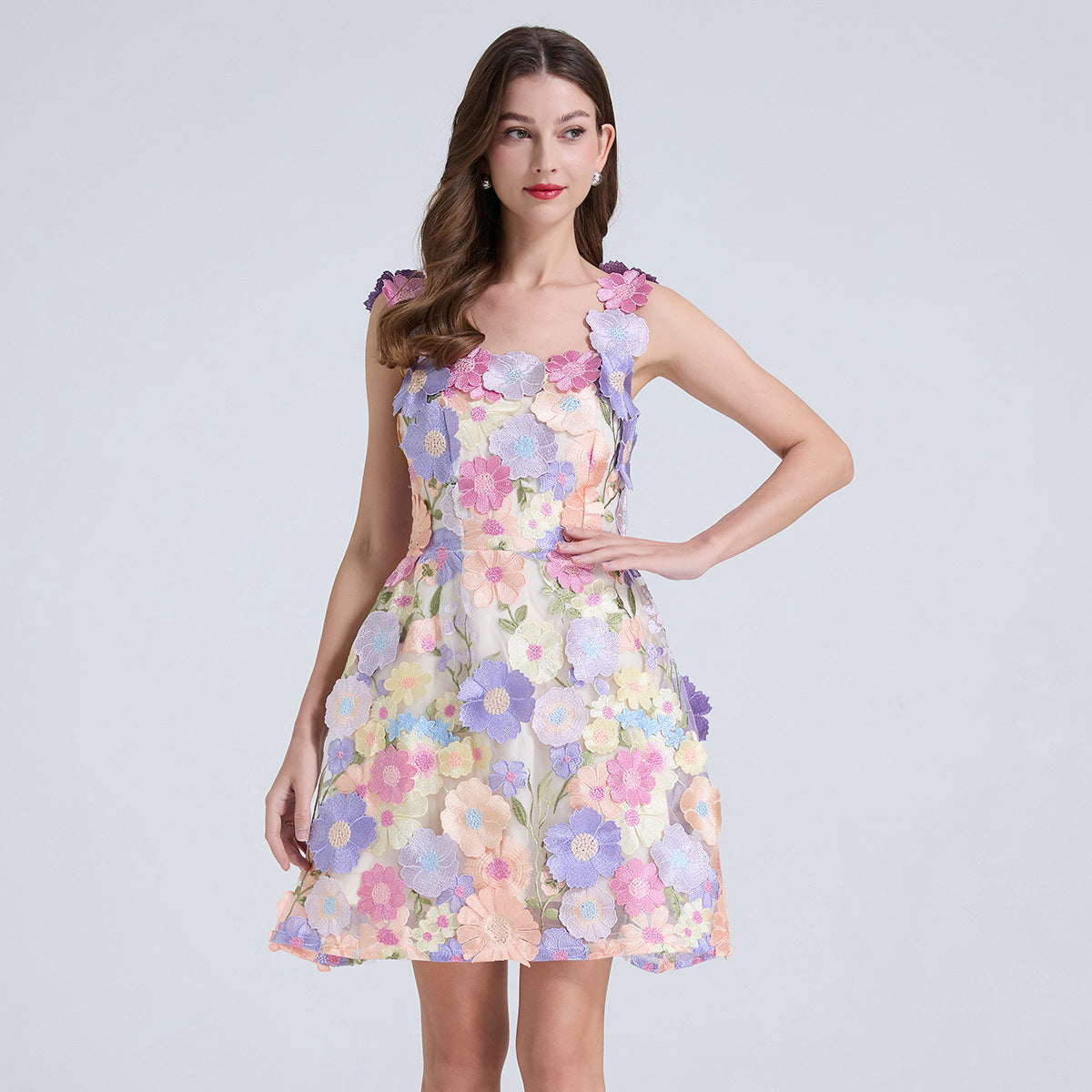 Pastel Floral Embroidered Dress